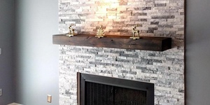 Камень для облицовки печей и каминов в виде 3D панели RKS SLATE Мрамор Cloudy Grey купить, фото после монтажа (15)