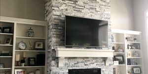 Камень для облицовки печей и каминов в виде 3D панели RKS SLATE Мрамор Cloudy Grey купить, фото после монтажа (4)