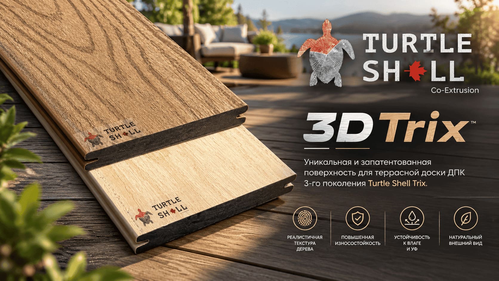 3D Trix — уникальная и запатентованная поверхность для террасной доски ДПК 3-го поколения Turtle Shell Trix.