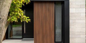 Реечная панель ДПК Turtle Shell, Middle Lines, Australian Palisander Co-Extrusion отделка входной группы рейками (1)