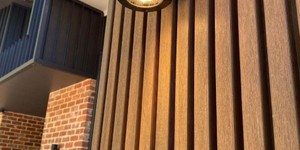 Реечная панель ДПК Turtle Shell, Middle Lines, Australian Palisander Co-Extrusion реечные панели с подсветкой на фасаде фото (1)
