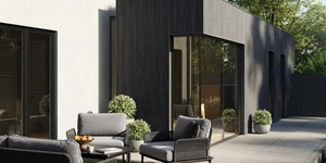 Реечная панель ДПК Turtle Shell, Middle Lines, Faroese Smokewood Co-Extrusion черные рейки для улицы фото домов (2)