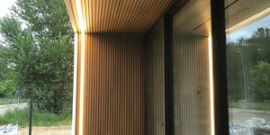 Реечная панель ДПК Turtle Shell, Middle Lines, Siberian Pine Co-Extrusion отделка стен и кровельного свеса из реечных панелей фото
